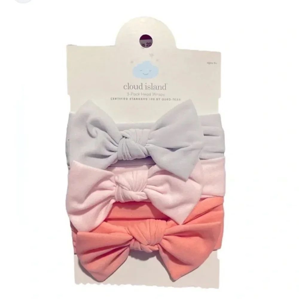 2Pk Cloud Island Infant Bow Headband Set pink gray